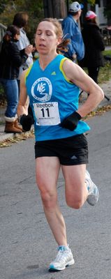 Caroline Bjune, women's winner at BayState Marathon. (Photo: Tom Derderian)