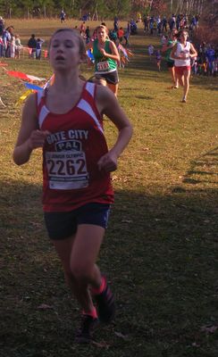 Ellie Goyette (Nashua PALS) at the New England Junior Olympic Cross Country Championships in Amherst NH. (Photo: Vera Vaitones)
